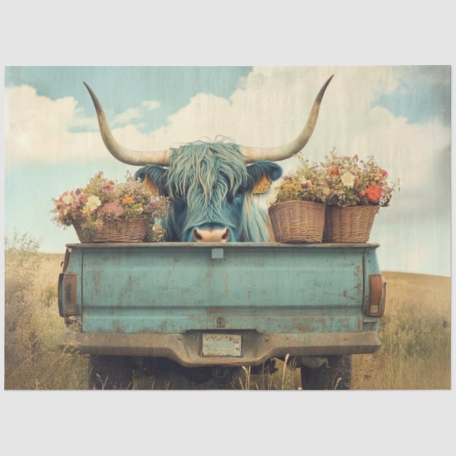 Papier Mousseline Découpage Fleurs de camions Whimsical Blue Highlan (Recto)