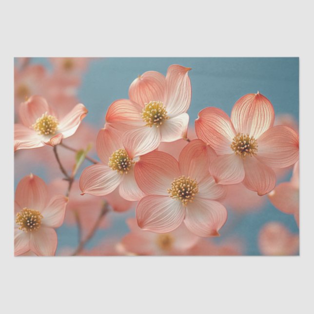 Papier Mousseline Découpage Fleurs de Dogwood de Pêche Delicate (Recto)