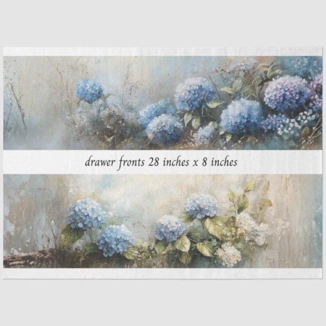 Papier Mousseline Decoupage Fleurs d'Hydrangea Devantures de Tiroir  (Recto)