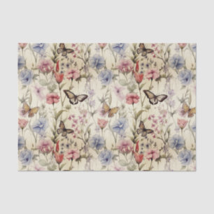 Papier Mousseline Découpage Fleurs sauvages et papillons de bois