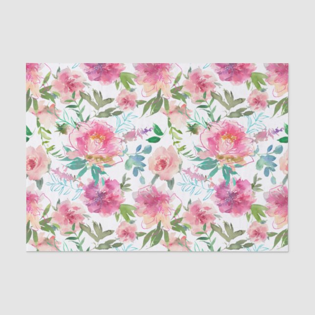 Papier Mousseline Découpage floral aquarelle rose moderne de pivoine (Recto)