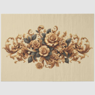 Papier Mousseline Découpage Floral Baroque Or Extra Grande