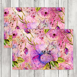 PAPIER MOUSSELINE DÉCOUPAGE FLORAL BOHÈME ROSE GRUNGE