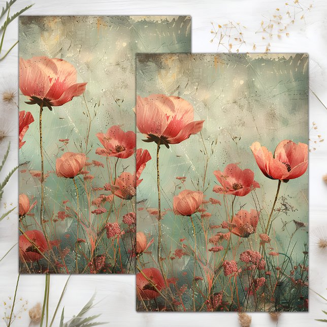 PAPIER MOUSSELINE DECOUPAGE FLORAL EN DISTRESS GRUNGE (GRUNGE DISTRESSED FLORAL DECOUPAGE TISSUE PAPER)