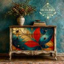 Découpage floral en sarcelle gras rouge