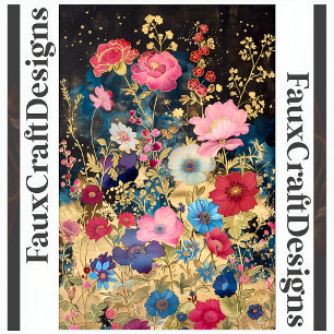 Papier Mousseline Découpage Floral Fantaisie Fleurs Or Noir R 131
