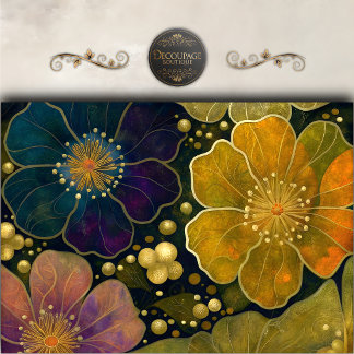 Papier Mousseline Découpage Floral Or Céleste
