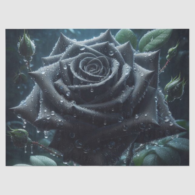Papier Mousseline Découpage Floral Rose noir (Recto)