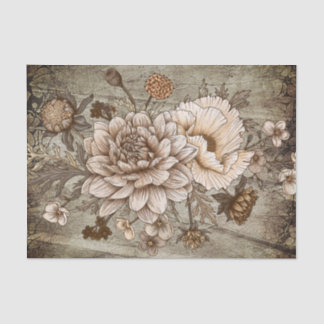 Papier Mousseline Découpage floral rustique Sepia Chrynsanthimum