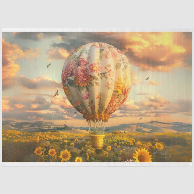 Papier Mousseline Découpage Floral Tournesol à air chaud Ballotte (Recto)