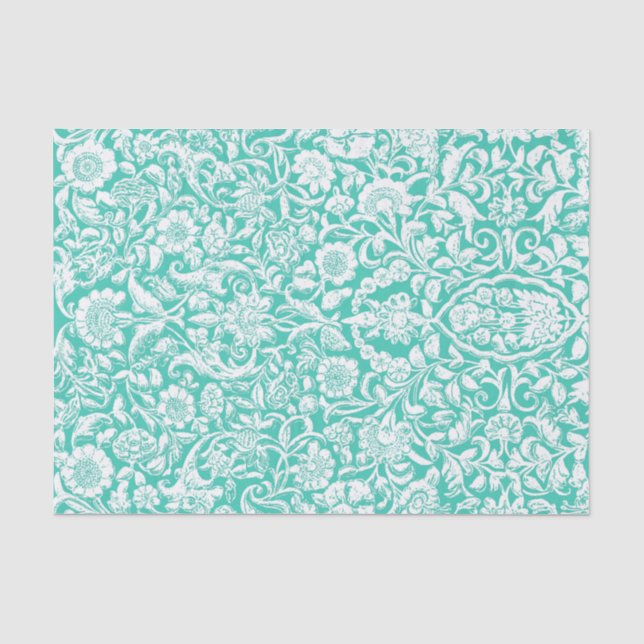 Papier Mousseline Découpage florale antique blanc Turquoise (Recto)