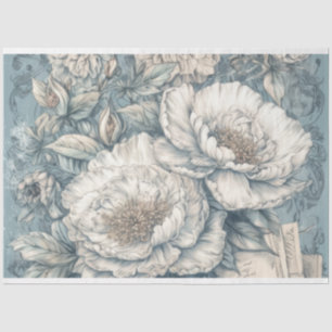 Papier Mousseline Découpage florale d'inspiration Vintage Bleue
