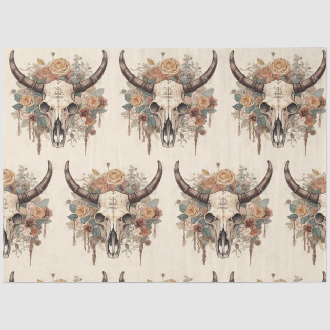 Papier Mousseline Découpage florale du crâne de Boho occidental (Recto)