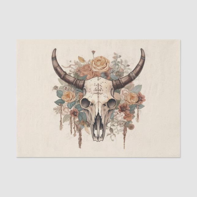 Papier Mousseline Découpage florale du crâne de Boho occidental (Recto)