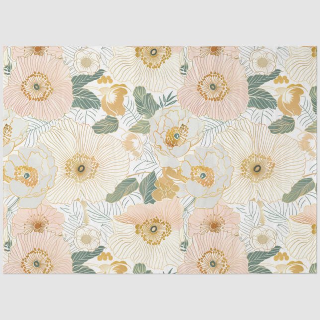Papier Mousseline Découpage florale en fleurs dorées (Recto)