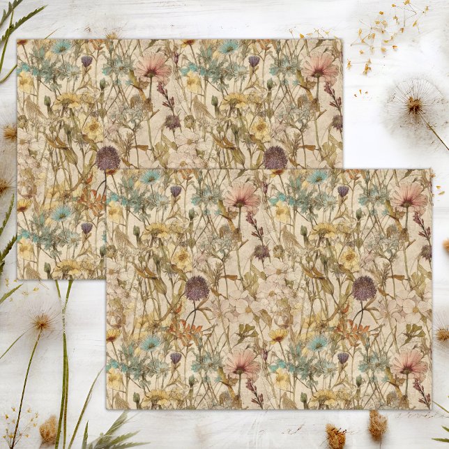 PAPIER MOUSSELINE DÉCOUPAGE FLORALE FLEUR SAUVAGE BOHO (BOHO WILDFLOWERS FLORAL DECOUPAGE TISSUE PAPER)