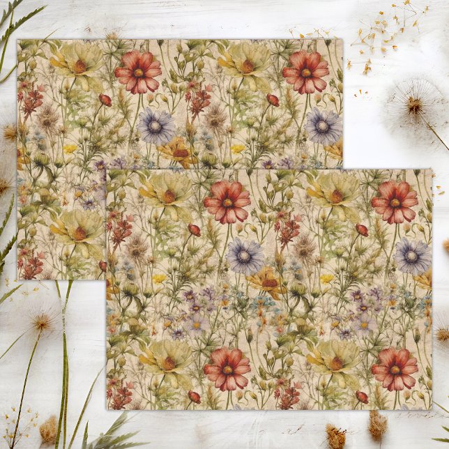 PAPIER MOUSSELINE DÉCOUPAGE FLORALE FLEUR SAUVAGE BOHO (BOHO WILDFLOWERS FLORAL DECOUPAGE TISSUE PAPER)