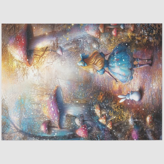 Papier Mousseline Découpage Forêt Whimsical Blonde Girl & Rabbit (Recto)