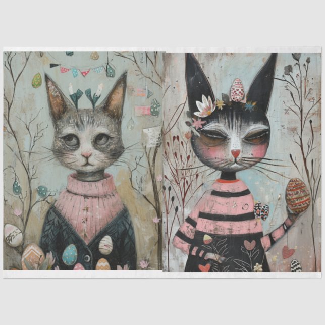 Papier Mousseline Découpage Funky Cats câblés (Recto)