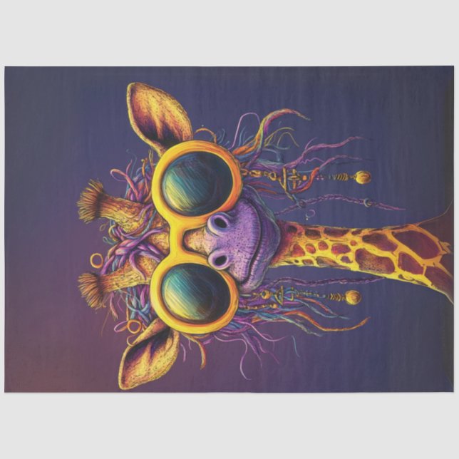 Papier Mousseline Découpage Funky Giraffe Lunettes de soleil Jaune A (Recto)