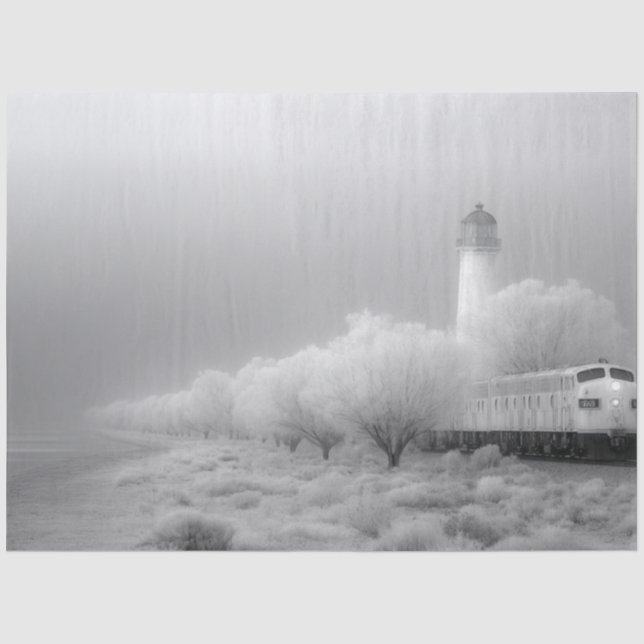 Papier Mousseline Découpage Ghost White Winter Train Voyage (Recto)