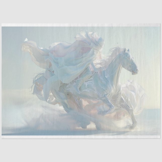 Papier Mousseline Découpage Glace Sculpté Cheval & Rider Blanc (Recto)