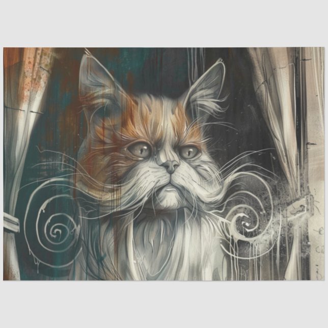 Papier Mousseline Découpage Glamour Chat Mustache Abstrait (Recto)