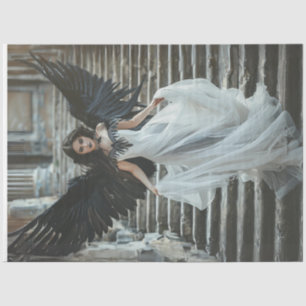 Papier Mousseline Découpage Gothique Bon Angel Robe blanche Aile noi