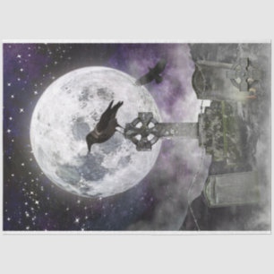 Papier Mousseline Découpage gothique Corbeau & Pleine lune