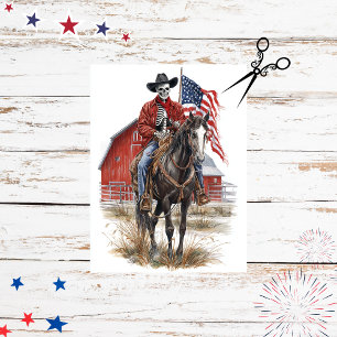 Papier Mousseline Découpage Gothique Cowboy Squelette Cheval Patriot