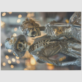 Papier Mousseline Découpage Gothique Élégant Squelette Couple Argent