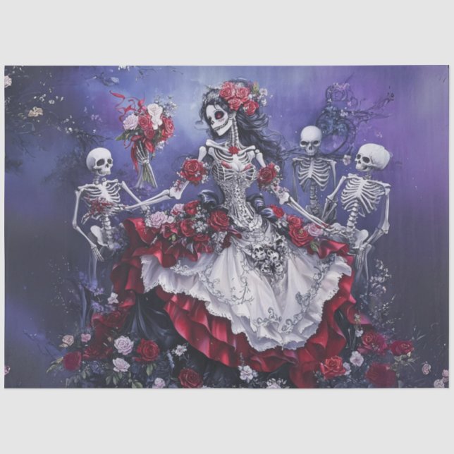 Papier Mousseline Découpage Gothique Élégante Danseuse Rouge Blanc R (Recto)