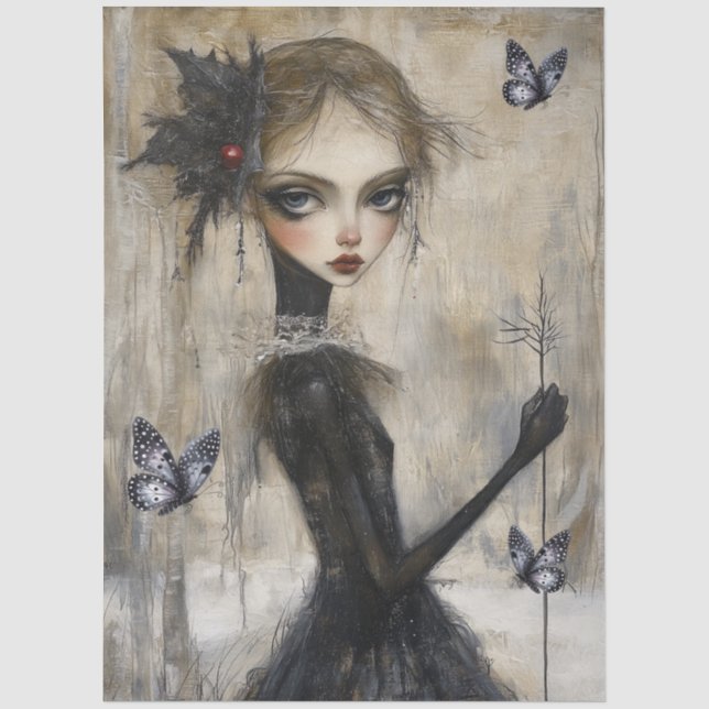 Papier Mousseline Découpage Gothique Noir Grunge Girl (Recto)