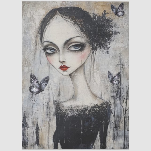 Papier Mousseline Découpage Gothique Noir Grunge Girl (Recto)