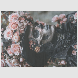 Papier Mousseline Découpage Gothique Squelette Masque Fleurs roses