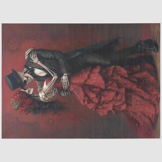 Papier Mousseline Découpage Gothique Squelette Romantique Couple Dan (Recto)