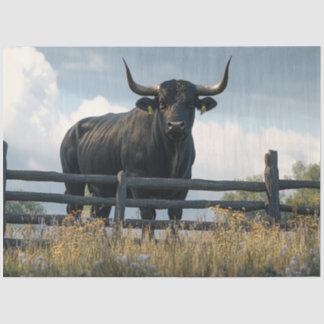 Papier Mousseline Découpage Grand Brahman noir Bull en champ