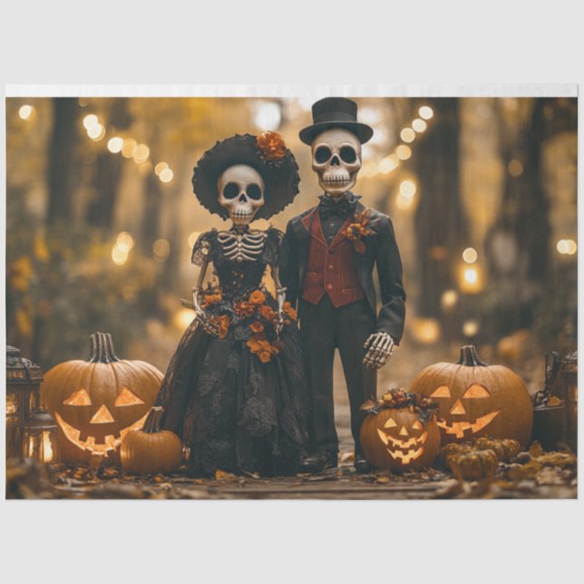 Papier Mousseline Découpage Halloween Skeleton Couple (Recto)
