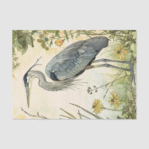 Découpage héron et fleurs
