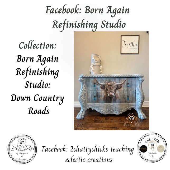 Papier Mousseline Decoupage Highland Cow Blue Distressed Background  (Créateur téléchargé)