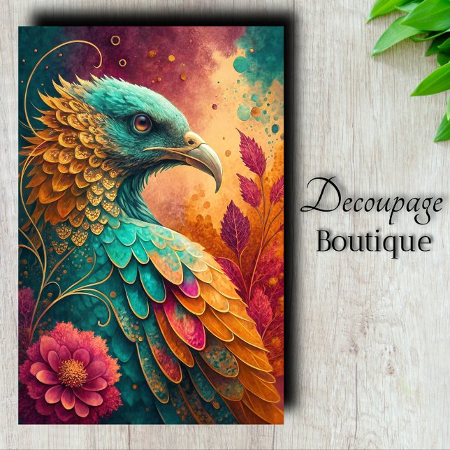 Papier Mousseline Découpage Imaginaire Phoenix (Fantasy Phoenix Decoupage Tissue Paper)