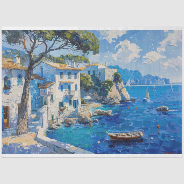 Papier Mousseline Découpage impressionniste méditerranéenne côtière (Recto)