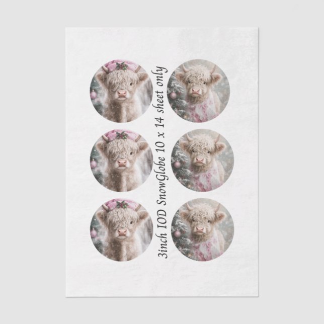 Papier Mousseline Découpage IOD Snow Globe Highland Cow Christmas (Recto)