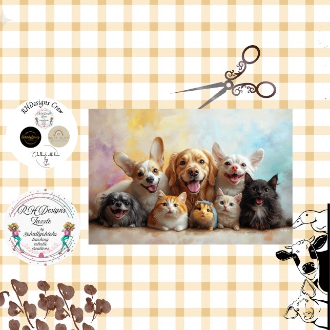 Papier Mousseline Découpage Joyeux Chiens, Chats, souris (Créateur téléchargé)