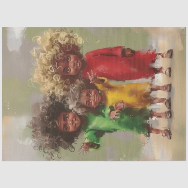 Papier Mousseline Découpage Joyeux Enfants bouclés en rouge (Recto)