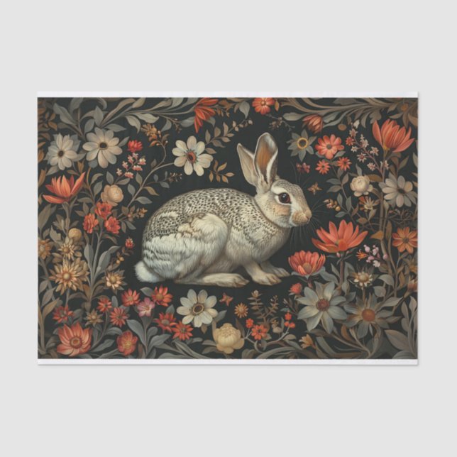 Papier Mousseline Découpage lapin et Fleurs sauvages rouges (Recto)