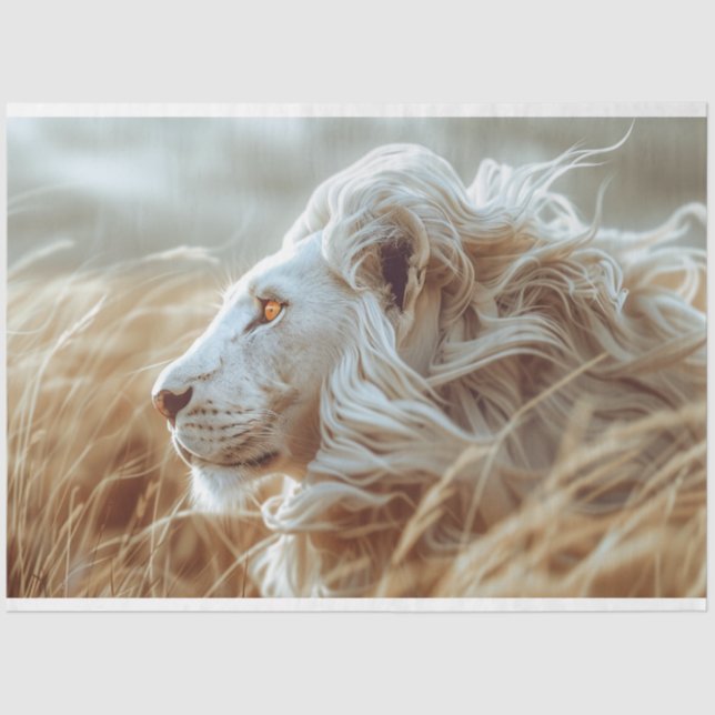 Papier Mousseline Découpage Lion blanc majestueux (Recto)