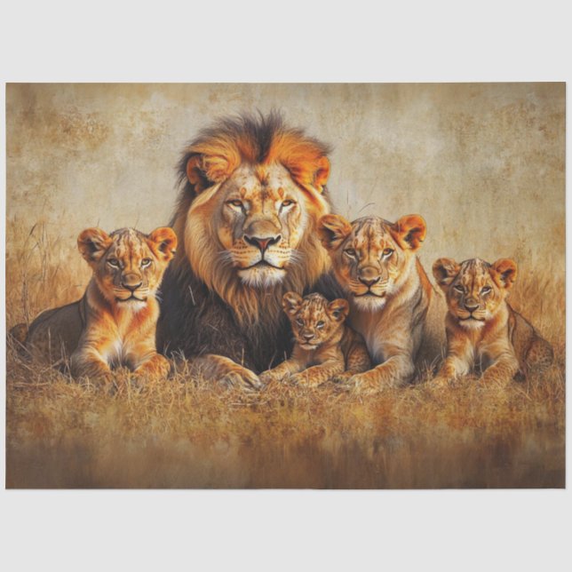 Papier Mousseline Découpage Lion majestueux Lioness & 3 Cubes (Recto)