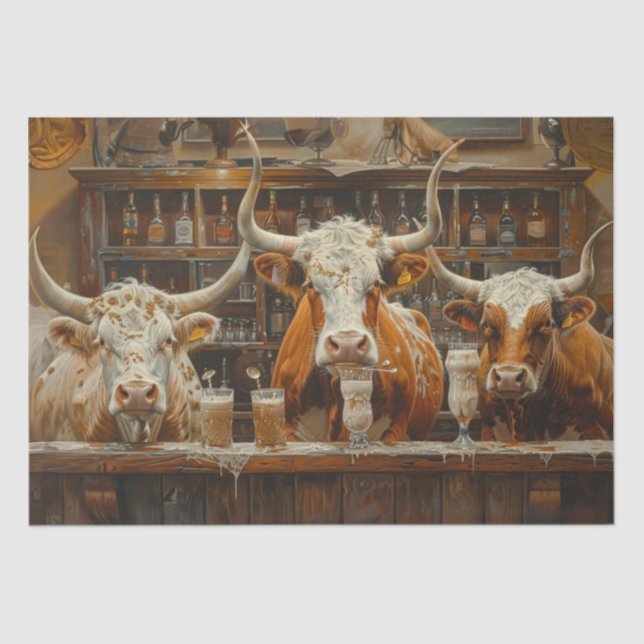 Papier Mousseline Découpage Longhorn Cows Bar Boire Milkshakes (Recto)