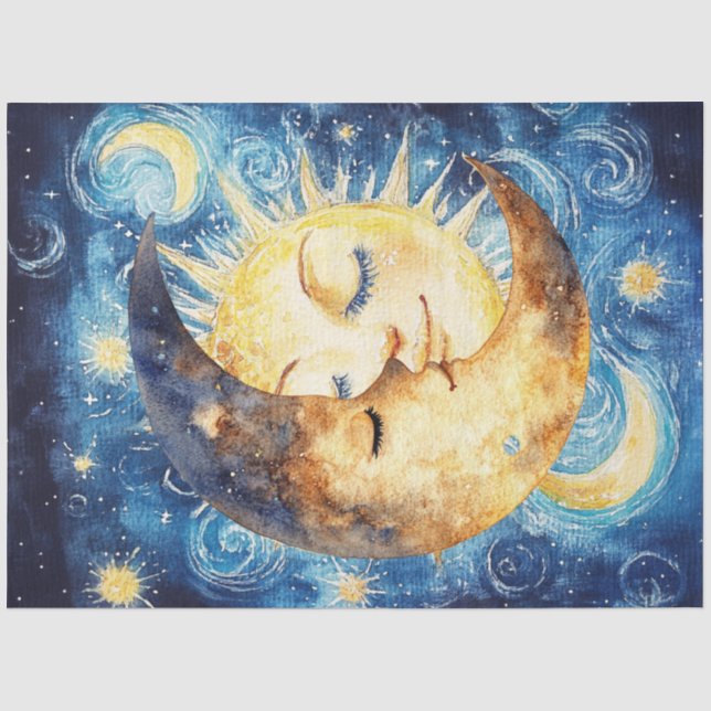 Papier Mousseline Découpage Lune de croissant lunaire autour du Sole (Recto)